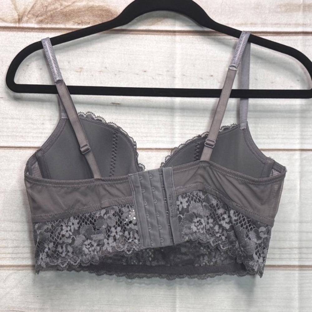 Adore Me Blue Gray Lace Longline Underwire Bra 36D Floral Bustier Style - Picture 2 of 7
